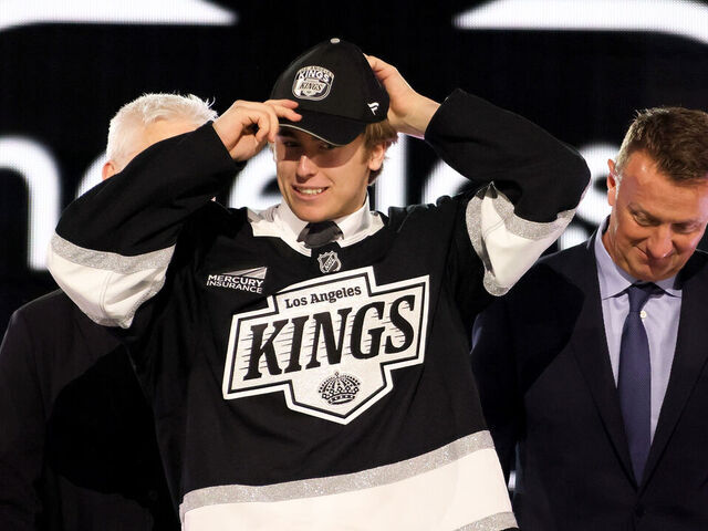 LAS VEGAS, NEVADA - JUNE 28: Liam Greentree is selected by the Los Angeles Kings with the 26th overall pick during the first round of the 2024 Upper Deck NHL Draft at Sphere on June 28, 2024 in Las Vegas, Nevada.