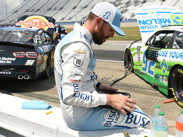 NASHVILLE, TN - JUNE 29: Ross Chastain (#92 DGM Racing Use Your Melon Chevrolet) looks on during practice for the running of the NASCAR Xfinity Series Tennessee Lottery 250 on June 29, 2024, at Nashville Superspeedway in Lebanon, TN.