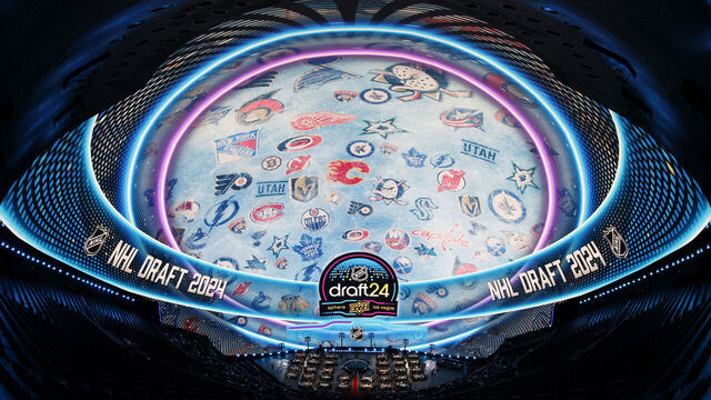 LAS VEGAS, NEVADA - JUNE 29: A general view is seen of the draft floor and stage during the 2024 Upper Deck NHL Draft Rounds 2-7 at Sphere on June 29, 2024 in Las Vegas, Nevada.