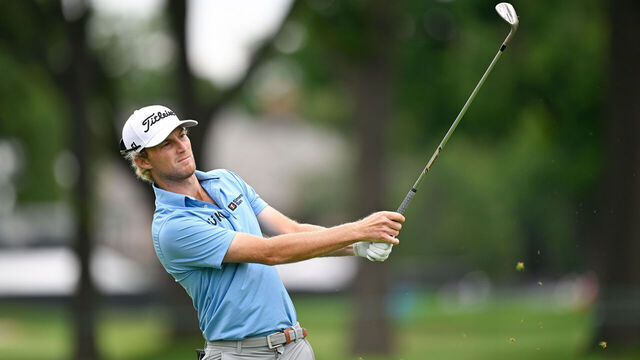 DETROIT, MICHIGAN - JUNE 28: Will Zalatoris hits a shot on the third fairway during the second round of the Rocket Mortgage Classic at Detroit Golf Club on June 28, 2024 in Detroit, Michigan.