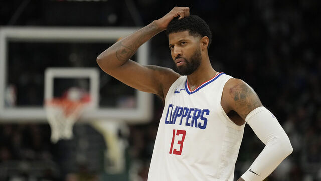 MILWAUKEE, WISCONSIN - MARCH 04: Paul George #13 of the LA Clippers reacts during the second half against the Milwaukee Bucks at Fiserv Forum on March 04, 2024 in Milwaukee, Wisconsin.