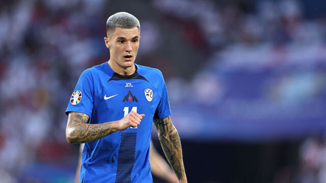 COLOGNE, GERMANY - JUNE 25: Benjamin Sesko of Slovenia during the UEFA EURO 2024 group stage match between England and Slovenia at Cologne Stadium on June 25, 2024 in Cologne, Germany.
