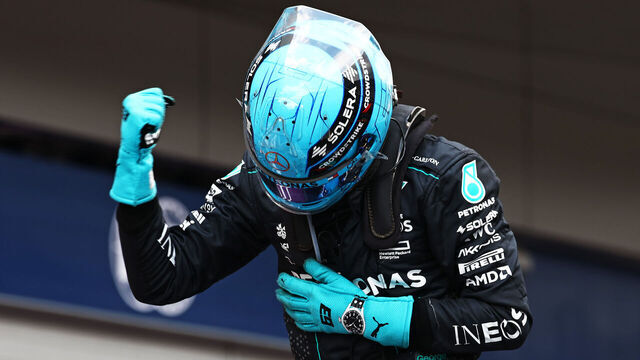 SPIELBERG, AUSTRIA - JUNE 30: Race winner George Russell of Great Britain and Mercedes celebrates in parc ferme during the F1 Grand Prix of Austria at Red Bull Ring on June 30, 2024 in Spielberg, Austria.