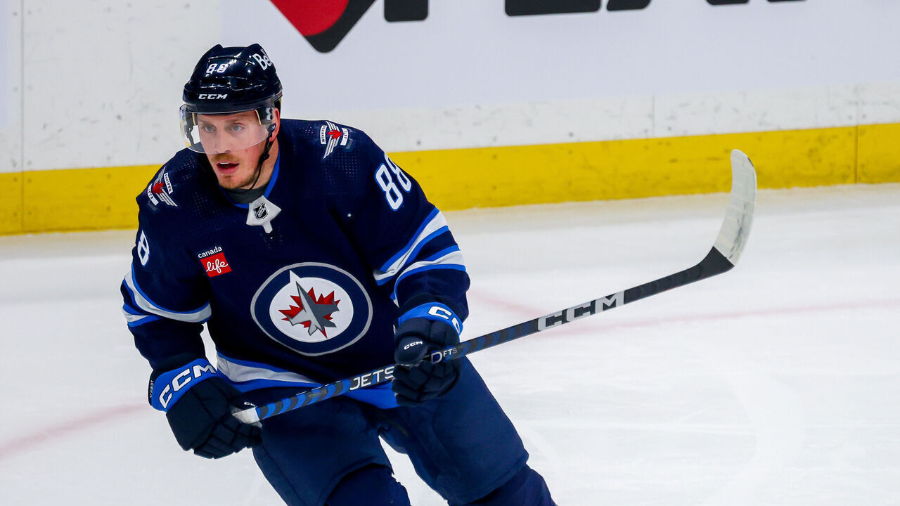 WINNIPEG, CANADA - MARCH 15: Nate Schmidt #88 of the Winnipeg Jets skates during first period action against the Anaheim Ducks at Canada Life Centre on March 15, 2024 in Winnipeg, Manitoba, Canada.