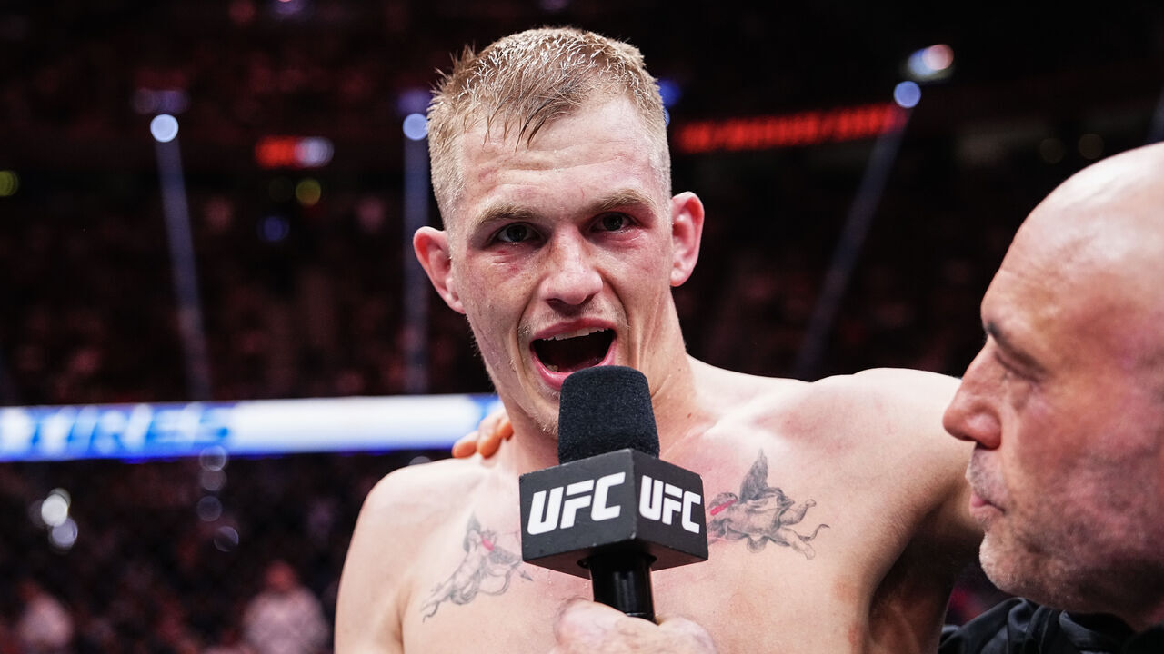 LAS VEGAS, NEVADA - JUNE 29: Ian Machado Garry of Ireland reacts to his victory over Michael Page of England in a welterweight fight during the UFC 303 event at T-Mobile Arena on June 29, 2024 in Las Vegas, Nevada.
