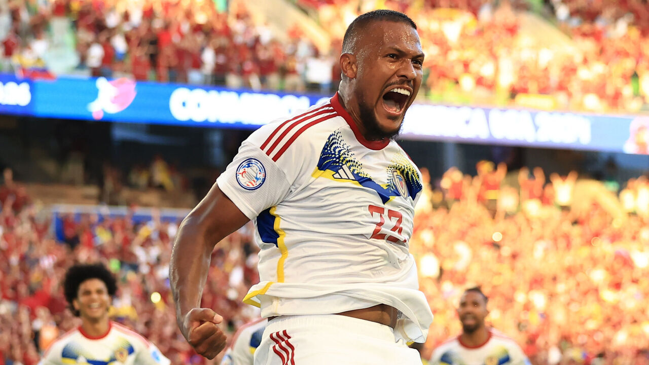 AUSTIN, TEXAS - JUNE 30: Salomon Rondon of Venezuela celebrates with teammates after scoring the team's second goal in the second half during the CONMEBOL Copa America 2024 Group B match between Jamaica and Venezuela at Q2 Stadium on June 30, 2024 in Austin, Texas.
