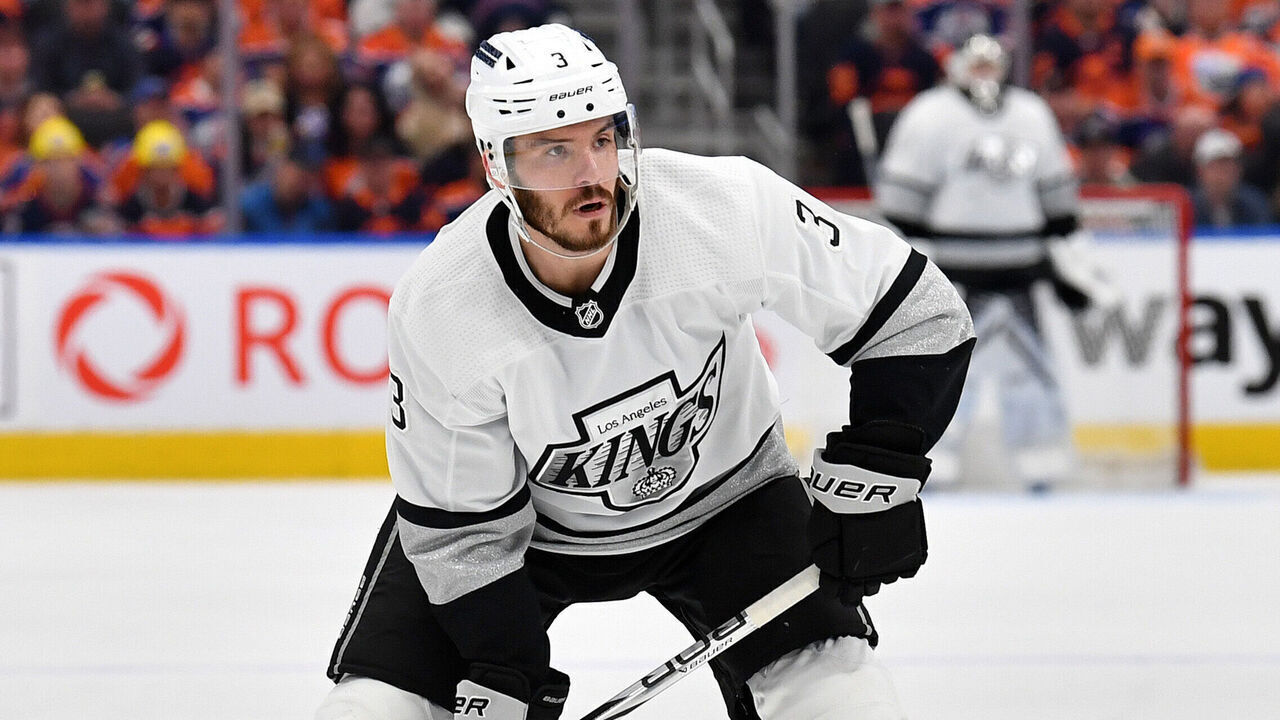 EDMONTON, CANADA - MAY 01: Matt Roy #3 of the Los Angeles Kings in action in Game Five of the First Round of the 2024 Stanley Cup Playoffs against the Edmonton Oilers at Rogers Place on May 1, 2024, in Edmonton, Alberta, Canada.