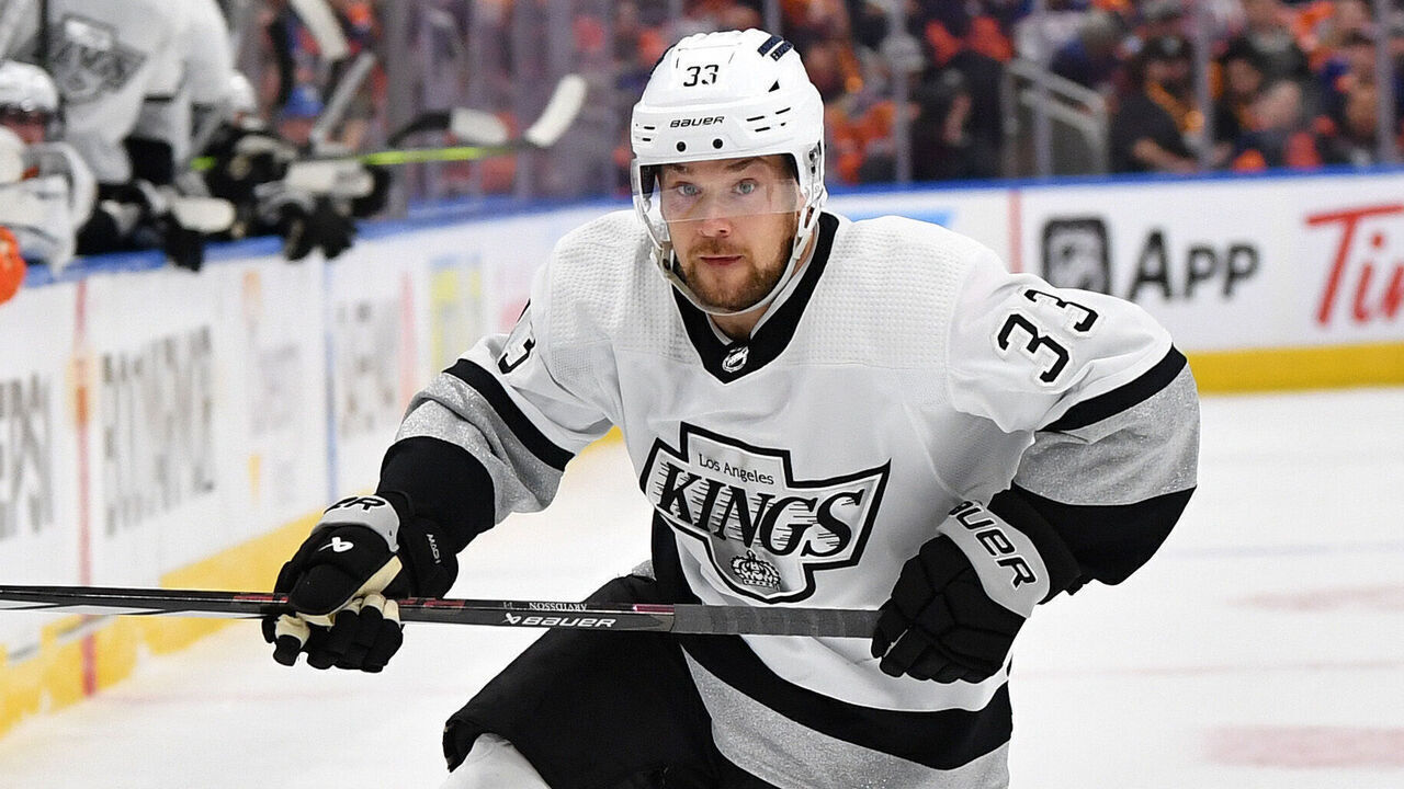EDMONTON, CANADA - MAY 01: Viktor Arvidsson #33 of the Los Angeles Kings in action in Game Five of the First Round of the 2024 Stanley Cup Playoffs against the Edmonton Oilers at Rogers Place on May 1, 2024, in Edmonton, Alberta, Canada.