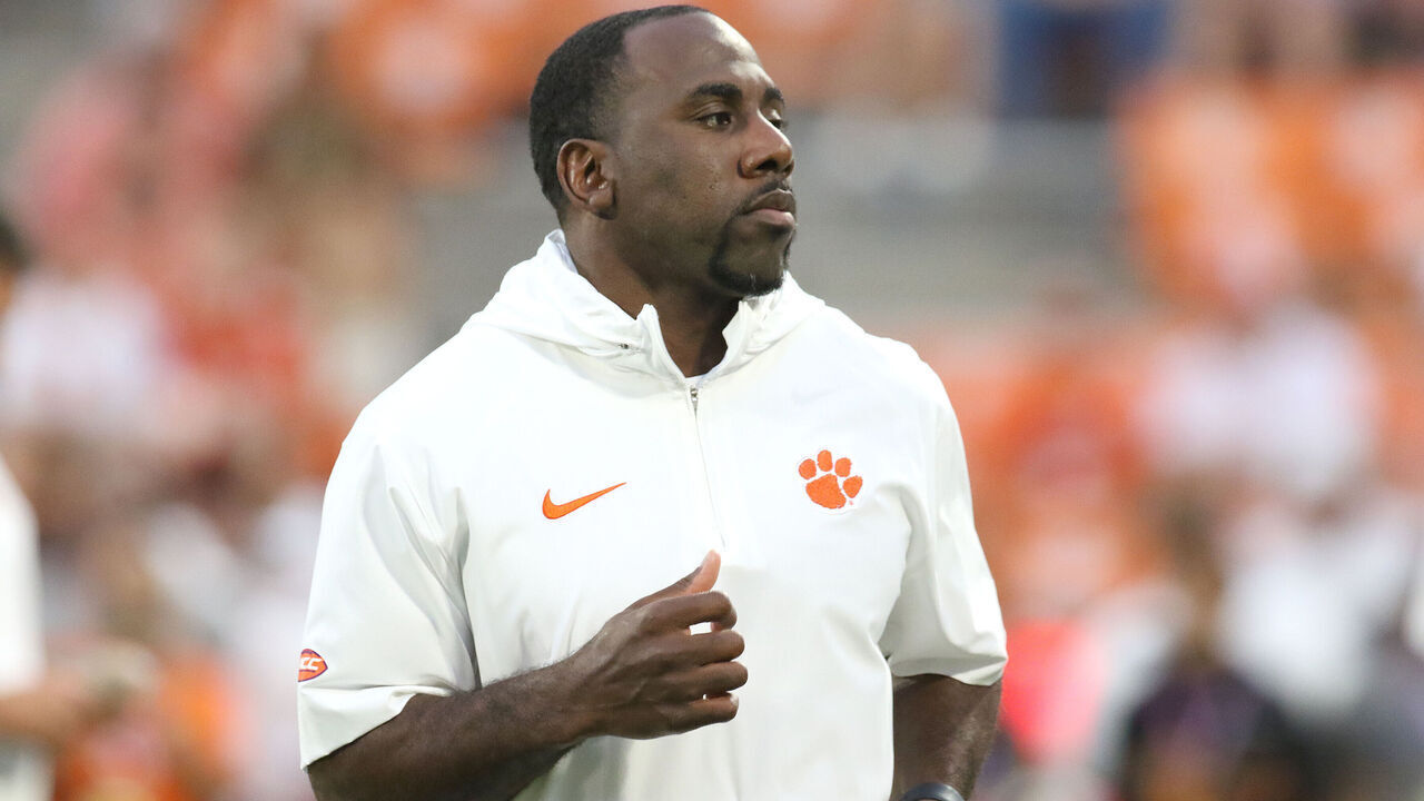 CLEMSON, SC - SEPTEMBER 16: Clemson Tigers running back assistance coach C.J. Spiller during a college football game between the Florida Atlantic Owls and he Clemson Tigers on September 16, 2023 at Clemson Memorial Stadium in Clemson, S.C.