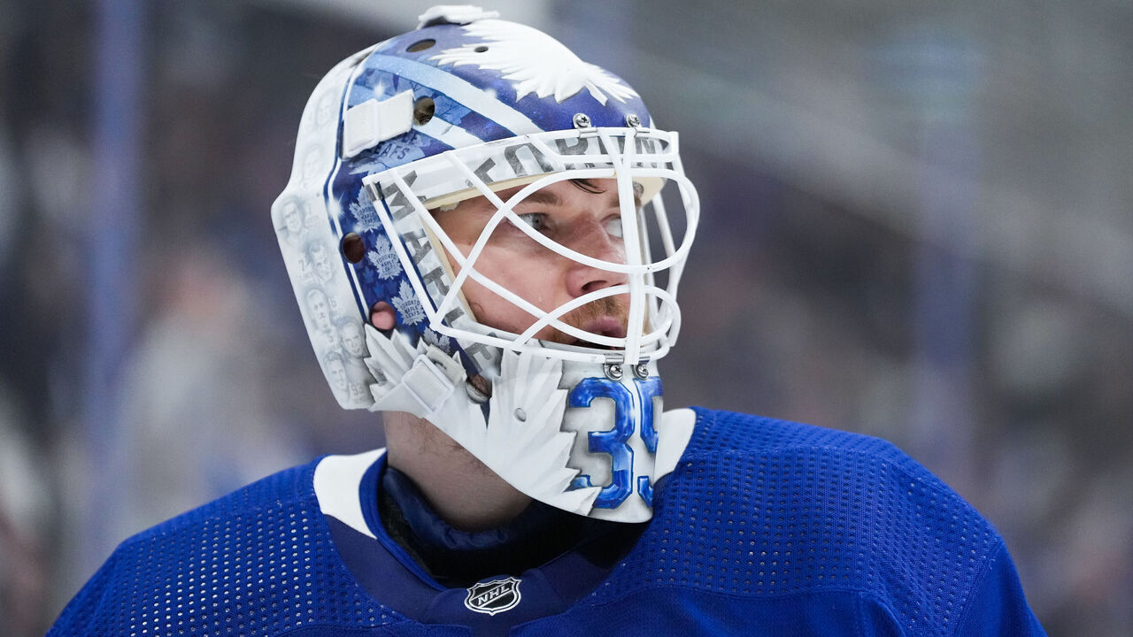 TORONTO, CANADA - APRIL 24: Ilya Samsonov #35 of the Toronto Maple Leafs looks on against the Boston Bruins during the third period in Game Three of the First Round of the 2024 Stanley Cup Playoffs at Scotiabank Arena on April 24, 2024 in Toronto, Ontario, Canada.