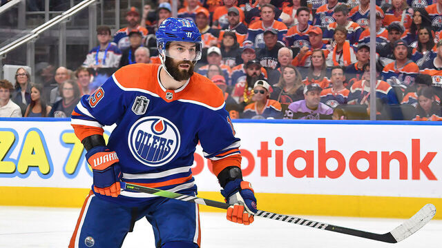 EDMONTON, CANADA - JUNE 21: Adam Henrique #19 of the Edmonton Oilers in action during Game Six of the 2024 Stanley Cup Final against the Florida Panthers at Rogers Place on June 21, 2024, in Edmonton, Alberta, Canada.