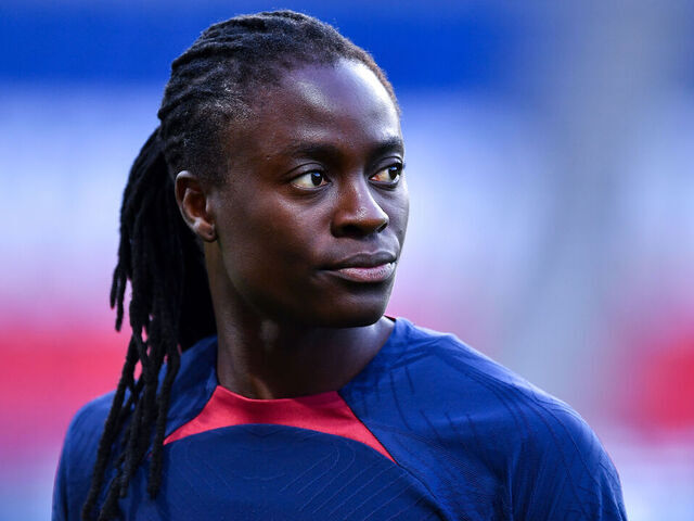 PARIS, FRANCE - MAY 11: Tabitha Chawinga of PSG looks on prior to the D1 Arkema semi-final match between Paris Saint-Germain Women and Paris FC Women at Parc des Princes on May 11, 2024 in Paris, France.