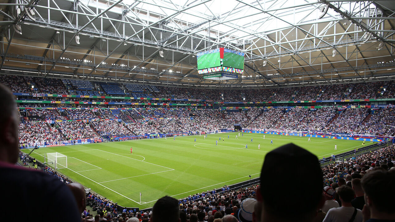 GELSENKIRCHEN, GERMANY - JUNE 30: A general view of play during the UEFA EURO 2024 round of 16 match between England and Slovakia at Arena AufSchalke on June 30, 2024 in Gelsenkirchen, Germany.