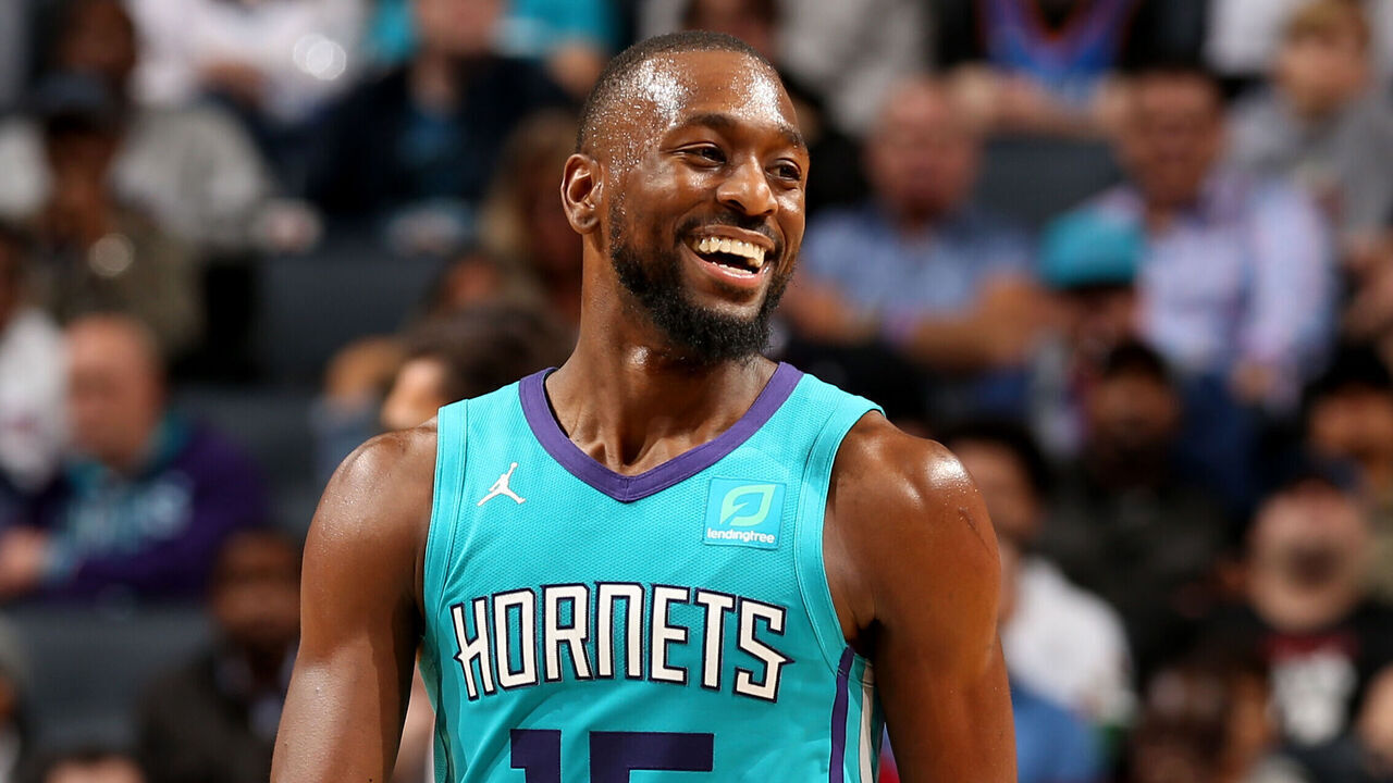CHARLOTTE, NC - November 1: Kemba Walker #15 of the Charlotte Hornets smiles during a game against the Oklahoma City Thunder on November 1, 2018 at Spectrum Center in Charlotte, North Carolina. NOTE TO USER: User expressly acknowledges and agrees that, by downloading and/or using this Photograph, user is consenting to the terms and conditions of the Getty Images License Agreement. Mandatory Copyright Notice: Copyright 2018 NBAE