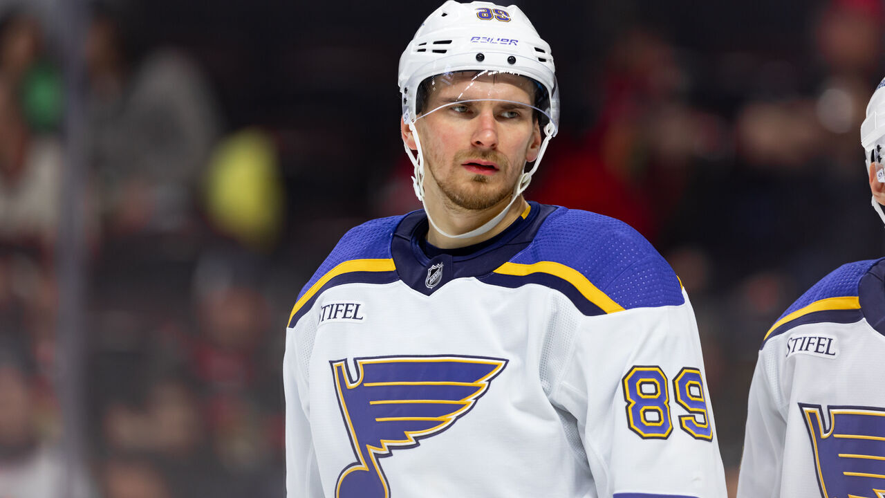 OTTAWA, ON - MARCH 21: St. Louis Blues Center Pavel Buchnevich (89) before a face-off during first period National Hockey League action between the St. Louis Blues and Ottawa Senators on March 21, 2024, at Canadian Tire Centre in Ottawa, ON, Canada.
