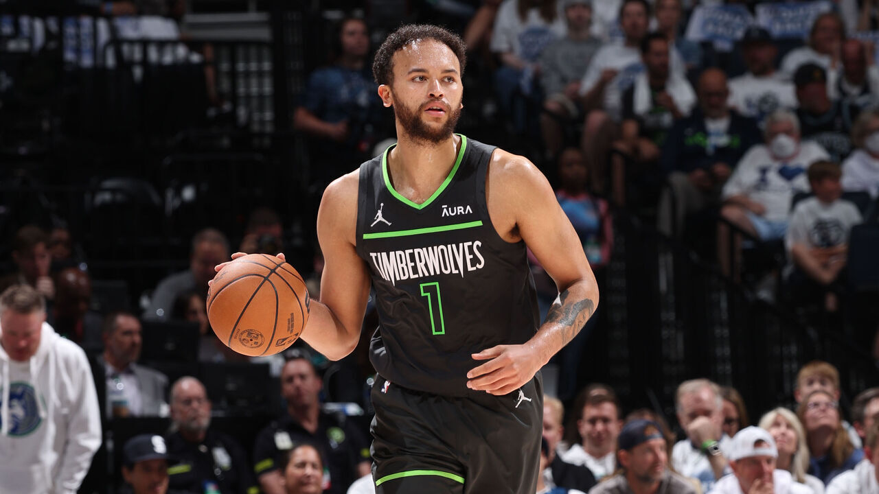 MINNEAPOLIS, MN - MAY 30: Kyle Anderson #1 of the Minnesota Timberwolves dribbles the ball during the game against the Dallas Mavericks during Game 5 of the Western Conference Finals during the 2024 NBA Playoffs on May 30, 2024 at Target Center in Minneapolis, Minnesota. Mandatory Copyright Notice: Copyright 2024 NBAE