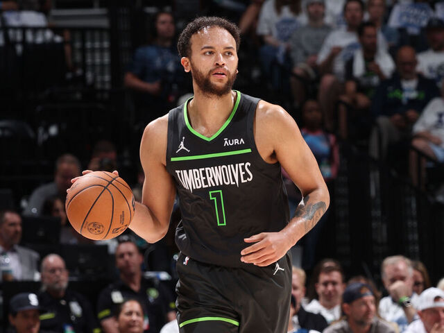 MINNEAPOLIS, MN - MAY 30: Kyle Anderson #1 of the Minnesota Timberwolves dribbles the ball during the game against the Dallas Mavericks during Game 5 of the Western Conference Finals during the 2024 NBA Playoffs on May 30, 2024 at Target Center in Minneapolis, Minnesota. Mandatory Copyright Notice: Copyright 2024 NBAE