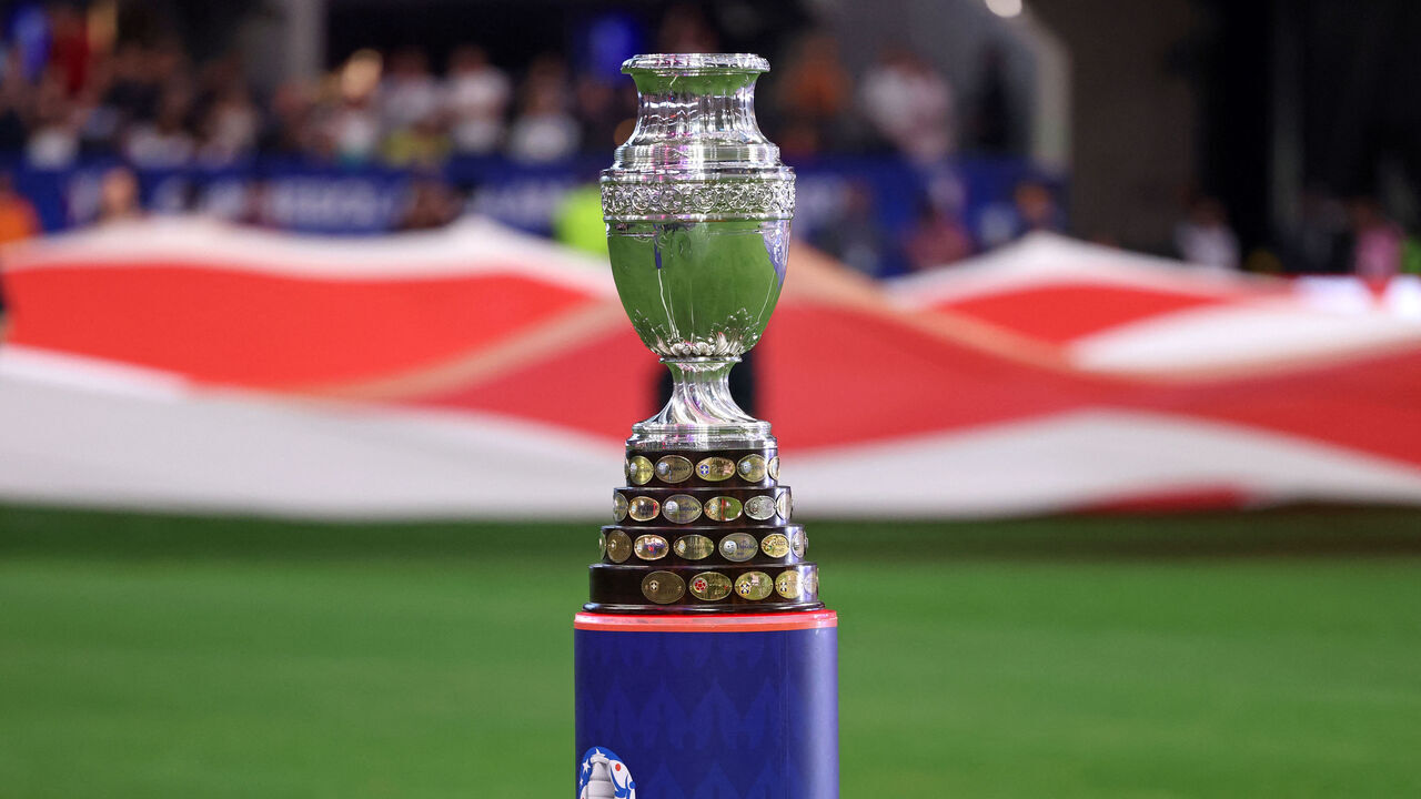 The Copa America trophy is pictured ahead of the Conmebol 2024 Copa America tournament group A football match between Argentina and Canada at Mercedes Benz Stadium in Atlanta, Georgia, on June 20, 2024.