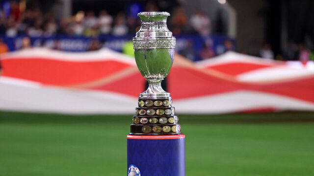 The Copa America trophy is pictured ahead of the Conmebol 2024 Copa America tournament group A football match between Argentina and Canada at Mercedes Benz Stadium in Atlanta, Georgia, on June 20, 2024.
