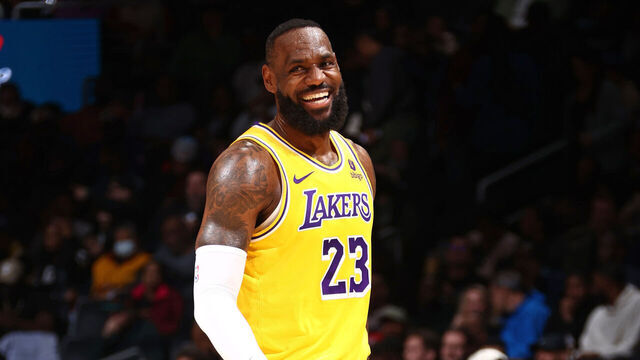 WASHINGTON, DC - APRIL 4: LeBron James #23 of the Los Angeles Lakers smiles during the game against the Washington Wizards on April 4, 2024 at Capital One Arena in Washington, DC. Mandatory Copyright Notice: Copyright 2024 NBAE