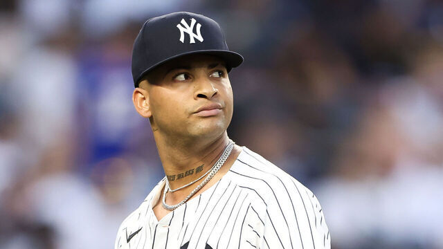 NEW YORK, NEW YORK - JULY 02: Luis Gil #81 of the New York Yankees looks on against the Cincinnati Reds during the fourth inning at Yankee Stadium on July 02, 2024 in the Bronx borough of New York City.
