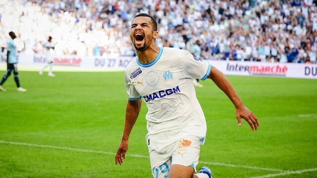 Marseille' Senegalese midfielder #29 Iliman Ndiaye celebrates after his team scored a goal during the French L1 football match between Olympique Marseille (OM) and Le Havre AC at Stade Velodrome in Marseille, southern France on Ocotber 8, 2023.