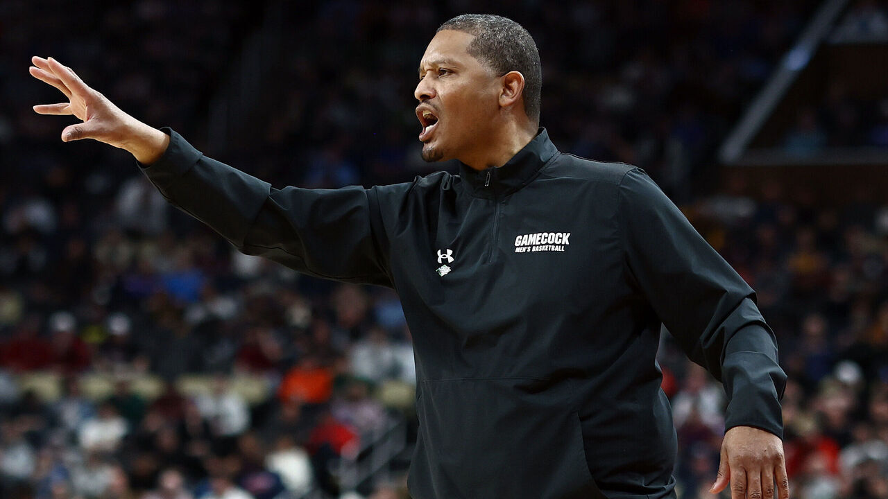 PITTSBURGH, PENNSYLVANIA - MARCH 21: Head coach Lamont Paris of the South Carolina Gamecocks looks on in the first half against the Oregon Ducks in the first round of the NCAA Men's Basketball Tournament at PPG PAINTS Arena on March 21, 2024 in Pittsburgh, Pennsylvania.