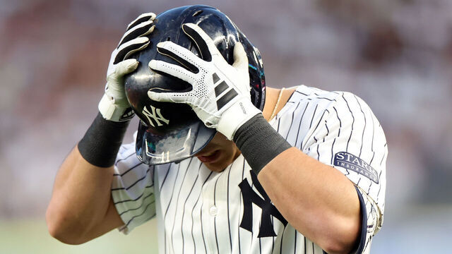 NEW YORK, NEW YORK - JULY 03: Anthony Volpe #11 of the New York Yankees reacts after hitting a single against the Cincinnati Reds in the fifth inning at Yankee Stadium on July 03, 2024 in the Bronx borough of New York City.