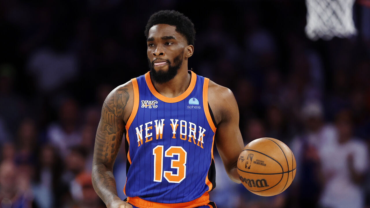 NEW YORK, NEW YORK - MAY 14: Shake Milton #13 of the New York Knicks dribbles during Game Five of the Eastern Conference Second Round Playoffs against the Indiana Pacers at Madison Square Garden on May 14, 2024 in New York City. The Knicks won 121-91.