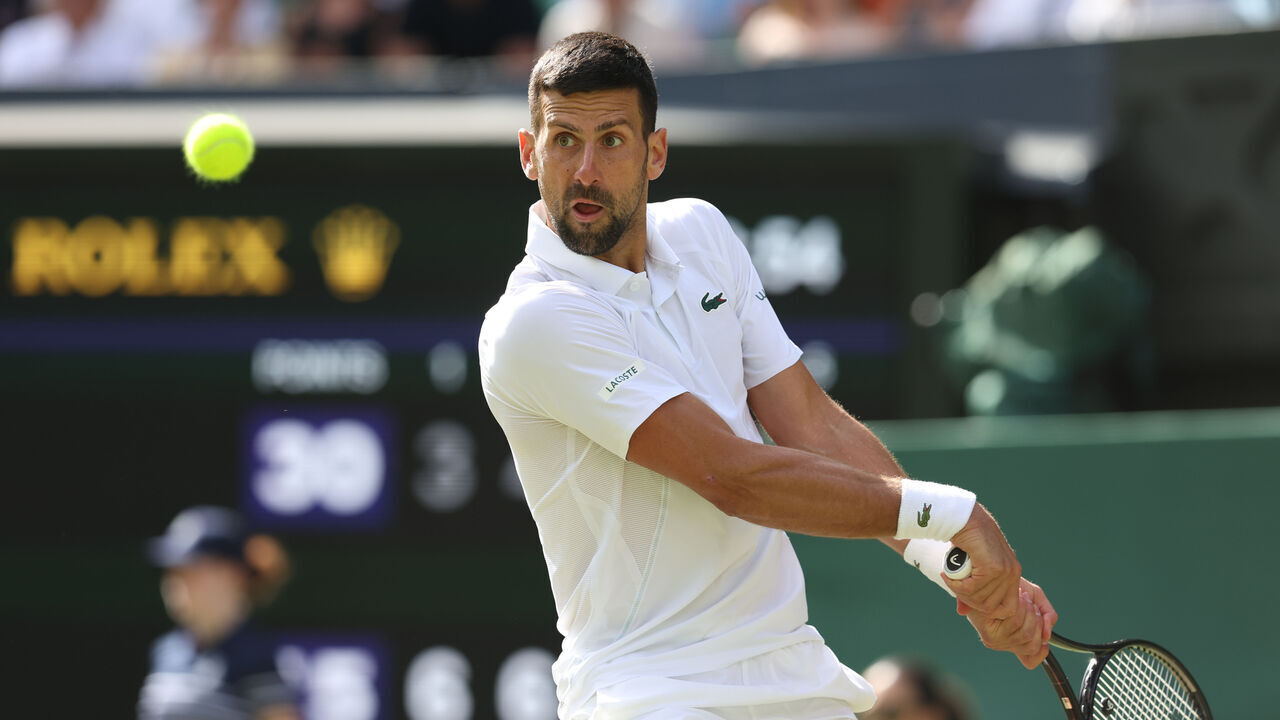 LONDON, ENGLAND - JULY 4: Novak Djokovic (SRB) during his Gentlemen's Singles Second Round match against Jacob Fearnley (GBR) during day four of The Championships Wimbledon 2024 at All England Lawn Tennis and Croquet Club on July 4, 2024 in London, England.