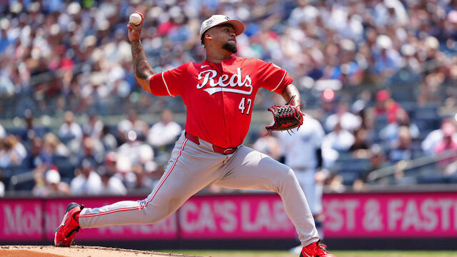 BRONX, NY - JULY 04: Cincinnati Reds Pitcher Frankie Montas (47) delivers a pitch during the first inning to the Major League Baseball game between the Cincinnati Reds and the New York Yankees on July 4, 2024, at Yankee Stadium in the Bronx, NY.