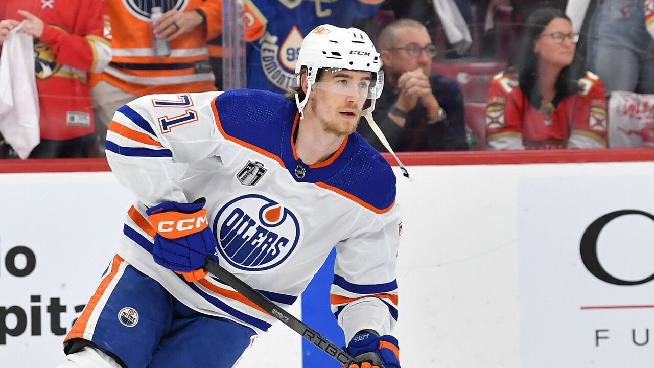 SUNRISE, FLORIDA - JUNE 24: Ryan McLeod #71 of the Edmonton Oilers warms up ahead of Game Seven of the 2024 Stanley Cup Final against the Florida Panthers at Amerant Bank Arena on June 24, 2024, in Sunrise, Florida.