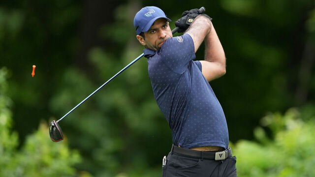 SILVIS, ILLINOIS - JULY 04: Aaron Rai of England plays his shot from the second tee during the first round of the John Deere Classic at TPC Deere Run on July 04, 2024 in Silvis, Illinois.