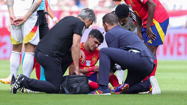 STUTTGART, GERMANY - JULY 5: Pedri of Spain injured during the UEFA EURO 2024 quarter-final match between Spain and Germany at Stuttgart Arena on July 5, 2024 in Stuttgart, Germany.