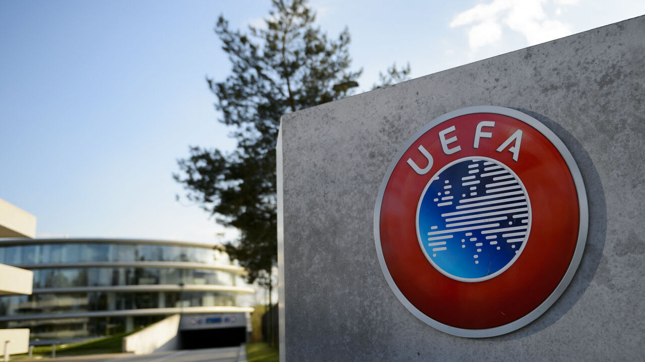A photo taken on April 6, 2016 shows the logo of European football body UEFA at the UEFA headquarters in Nyon. - Swiss police raided the headquarters of European football body UEFA on April 6 following the latest revelations of a web of Panama-based offshore financial dealings by the rich and famous. The raid came after the so-called Panama Papers revealed that newly elected FIFA president Gianni Infantino signed TV rights contracts for the Champions League with a company headed by two defendants later caught up in the corruption scandal that engulfed football's world body.