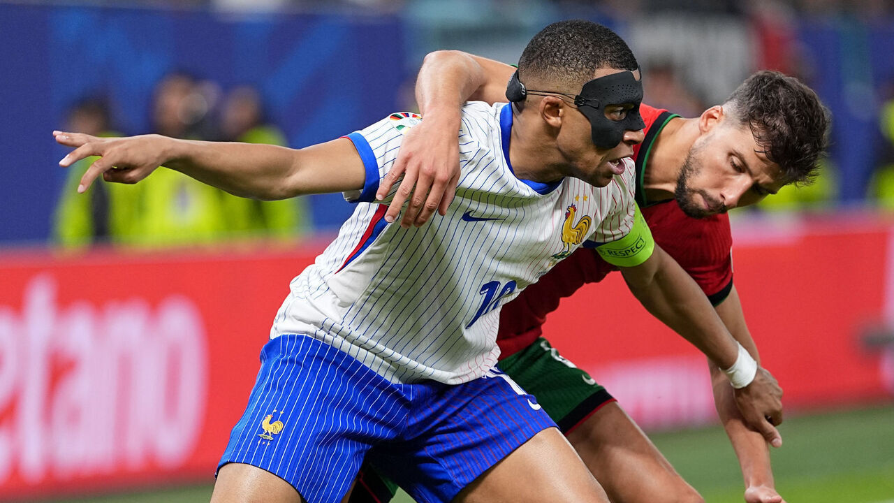 HAMBURG, GERMANY - JULY 05: Kylian Mbappe (10) of France in action during the UEFA Euro 2024 round of 16 football match between Portugal and Slovenia at the Frankfurt Arena in Frankfurt am Main on July 5, 2024.