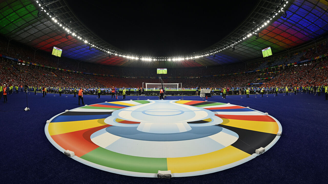 BERLIN, GERMANY - JULY 06: A general view of the inside of the stadium during the UEFA EURO 2024 quarter-final match between Netherlands and Türkiye at Olympiastadion on July 06, 2024 in Berlin, Germany.