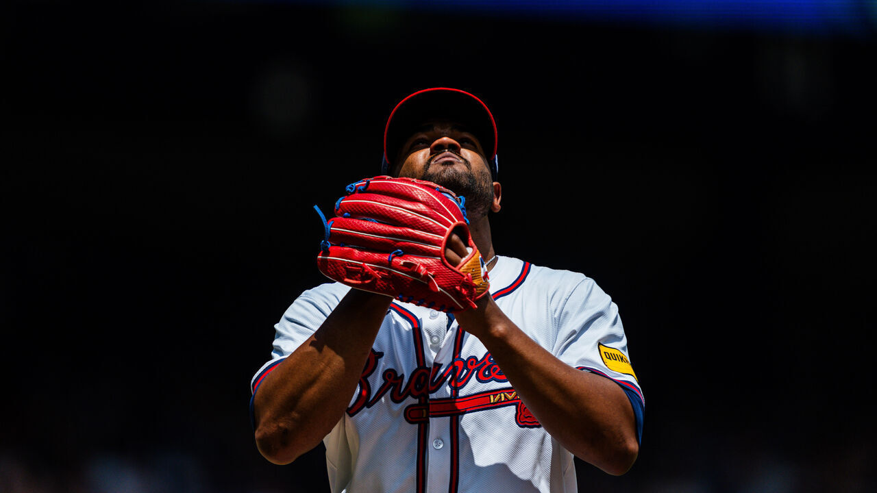 ATLANTA, GA - JULY 07: Reynaldo López #40 of the Atlanta Braves celebrates in the fourth inning against the Philadelphia Phillies at Truist Park on July 7, 2024 in Atlanta, Georgia.