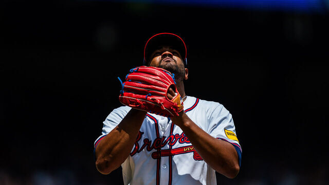 ATLANTA, GA - JULY 07: Reynaldo López #40 of the Atlanta Braves celebrates in the fourth inning against the Philadelphia Phillies at Truist Park on July 7, 2024 in Atlanta, Georgia.