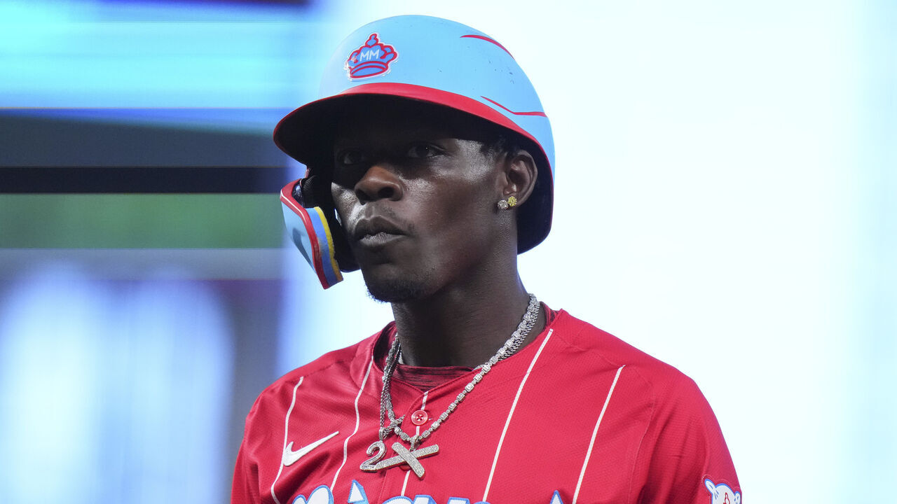 MIAMI, FLORIDA - JULY 06: Jazz Chisholm Jr. #2 of the Miami Marlins looks on during a game against the Chicago White Sox at loanDepot park on July 06, 2024 in Miami, Florida.