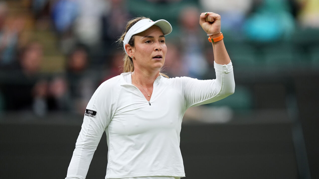 Donna Vekic reacts during her match against Lulu Sun (not pictured) on day nine of the 2024 Wimbledon Championships at the All England Lawn Tennis and Croquet Club, London. Picture date: Tuesday July 9, 2024.