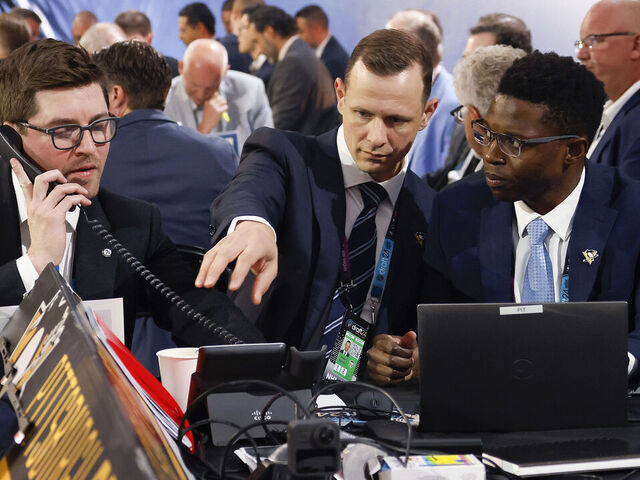 LAS VEGAS, NEVADA - JUNE 29: Members of the Pittsburgh Penguins during the 2024 Upper Deck NHL Draft at Sphere on June 29, 2024 in Las Vegas, Nevada.