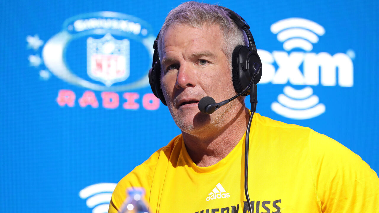 MIAMI, FLORIDA - JANUARY 31: Former NFL player Brett Favre speaks onstage during day 3 of SiriusXM at Super Bowl LIV on January 31, 2020 in Miami, Florida.