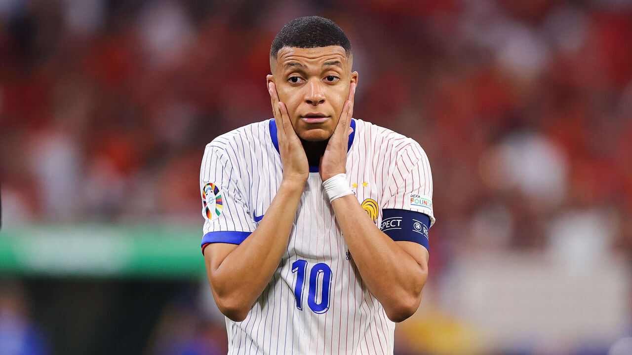 MUNICH, GERMANY - JULY 09: Kylian Mbappe of France looks dejected after the UEFA EURO 2024 semi-final match between Spain v France at Munich Football Arena on July 09, 2024 in Munich, Germany.