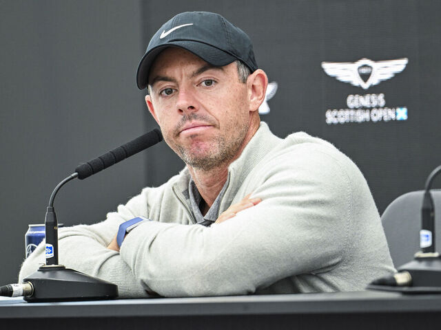 NORTH BERWICK, SCOTLAND - JULY 10: Rory McIlroy of Northern Ireland listens during a press conference prior to the Genesis Scottish Open at The Renaissance Club on July 10, 2024 in North Berwick, Scotland.