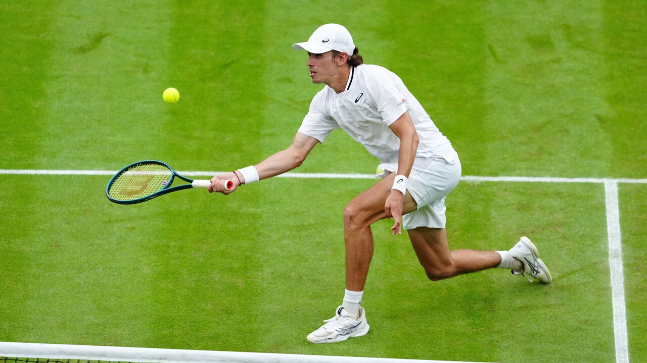 Alex de Minaur in action against Arthur Fils (not pictured) on day eight of the 2024 Wimbledon Championships at the All England Lawn Tennis and Croquet Club, London. Picture date: Monday July 8, 2024.