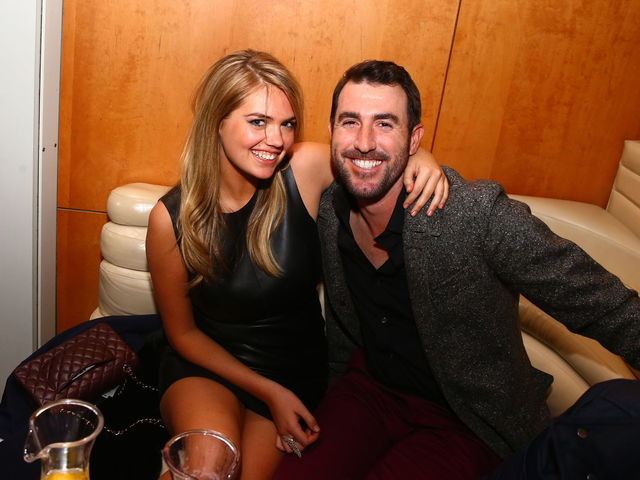 GIF: Justin Verlander throws Kate Upton a baseball between innings