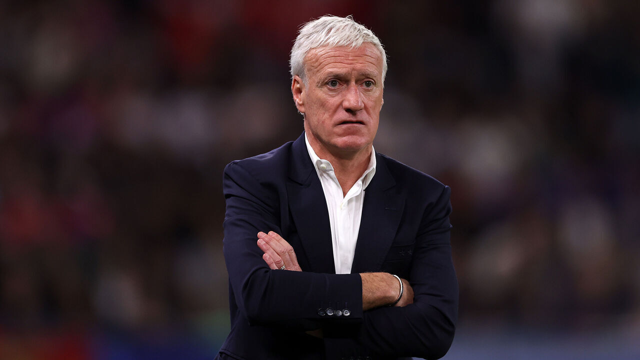 HAMBURG, GERMANY - JULY 05: Didier Deschamps, Head Coach of France, looks on during the UEFA EURO 2024 quarter-final match between Portugal and France at Volksparkstadion on July 05, 2024 in Hamburg, Germany.