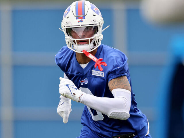 ORCHARD PARK, NEW YORK - JUNE 11: Keon Coleman #0 of the Buffalo Bills participates during Buffalo Bills mandatory mini camp on June 11, 2024 in Orchard Park, New York.