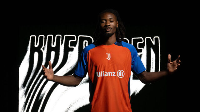 TURIN, ITALY - JULY 9: Juventus unveil new signing Khephren Thuram on July 9, 2024 in Turin, Italy.